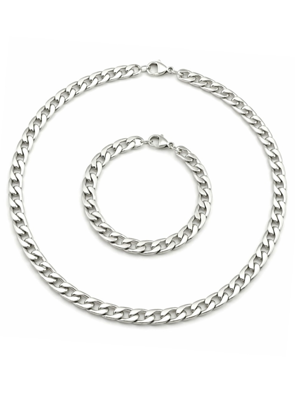 Stainless Steel Cuban Link Necklace 20” + 8” Bracelet Set